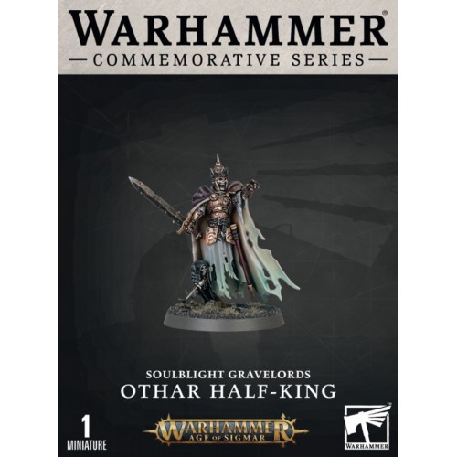 Warhammer Age of Sigmar Commerative Series - Soulblight Graveloards Othar Half-King, Othar the Half-King stands as a formidable Soulblight Gravelord, depicted as a skeletal warrior clad in ornate, battle-worn armor that speaks to a long-forgotten reign